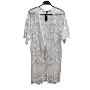 Kendall & Kylie Size Small/Medium White Lace Kimono Tie Front Swim Cover Up NWT
